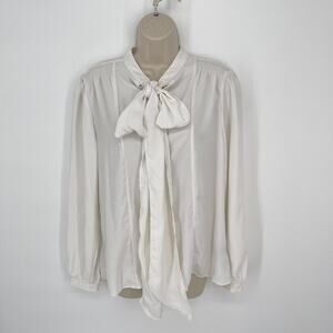 Walter Baker Theo Women's NEW Semi-Sheer Tie Button Front Blouse L Off White